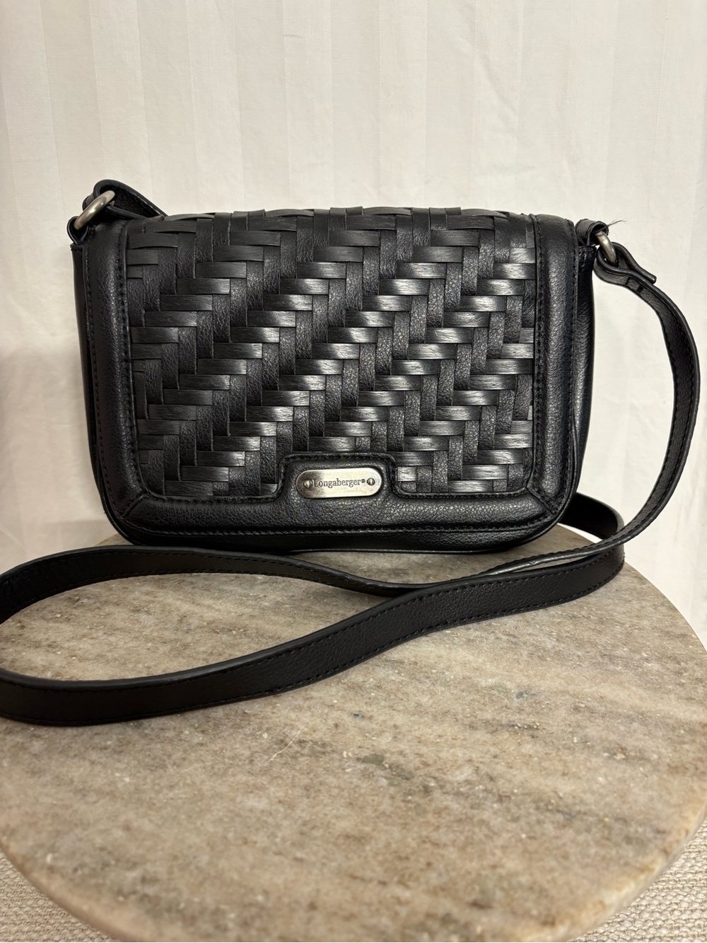 Longaberger Black Woven Leather Shoulder Bag
